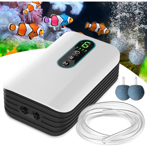 Pompe à air pour aquarium rechargeable avec 2 sorties pour la pêche en plein air et les pannes de courant, débit réglable de 1,5 l/min, ultra silencieuse, batterie au lithium 2600 mAh, 2 (1/5)