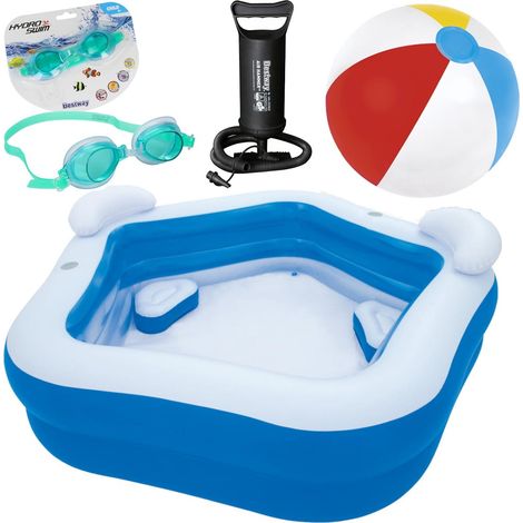 Kinderpool-Set für den Garten 4IN1 Familien-Gartenpool, elektrische Batteriepumpe, Kinder-Tauchbrille, Großer Strandball