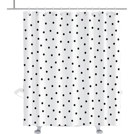 Duschvorhang mit schwarzen und weißen Punkten, kleiner runder Duschvorhang, Ösen mit Haken, 180 x 180 cm