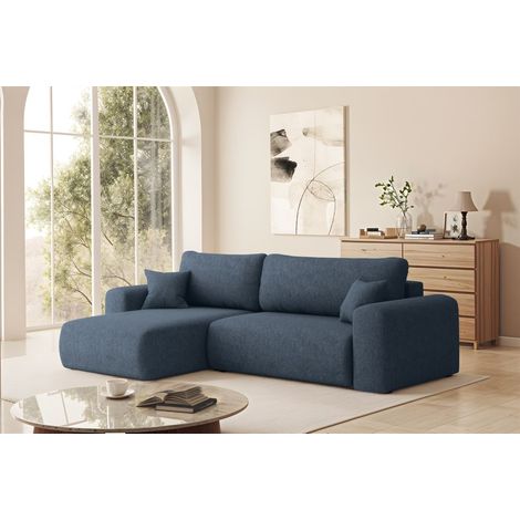Ecksofa Schlafsofa FLORA Stoff Verita Dunkelblau Ottomane Links