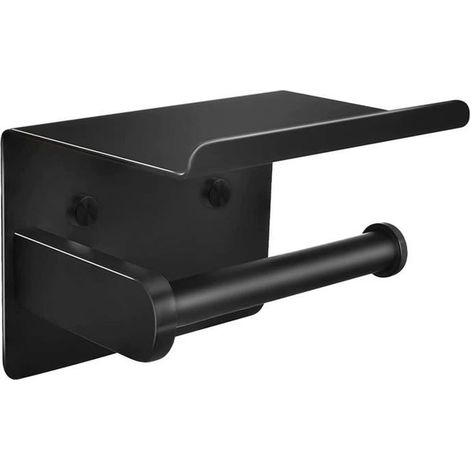 Portarrollos de papel higiénico, portarrollos de acero inoxidable con estante, soporte de papel higiénico negro para cocina y baño.