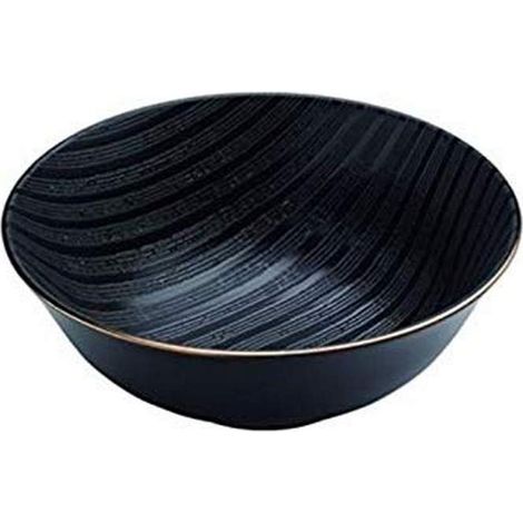 Grand Bol en Porcelaine, Diamètre 203 mm, Couleur Noir/Or, Lavable au Lave-vaisselle - Ensemble 6 Pièces (1/5)