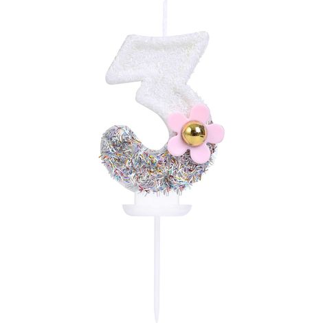 Bougie d'anniversaire 3 ans en forme de chiffre 3 avec fleur 3D pour fille et femme - Thème sucré - Décoration de gâteau d'anniversaire de mariage (1/5)