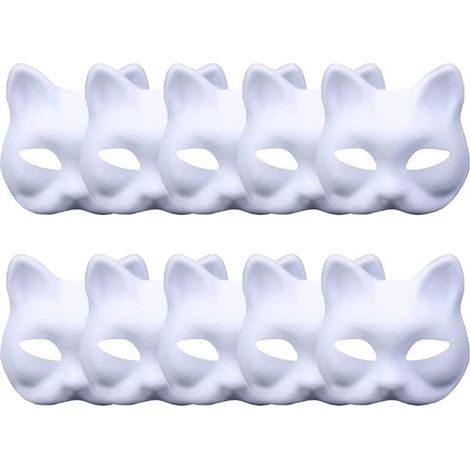 Selbstgemachte weiße Papiermaske, weiße Zellstoffmaske, handbemalt, von einem kreativen Menschen