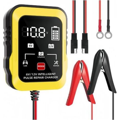 6V 12V JauneCable adaptateur A/SE ultra-mince 6V/12V pour chargeurs de batterie de moto, de tondeuse à gazon et de voiture compatibles avec les batteries au plomb-acide. (1/5)