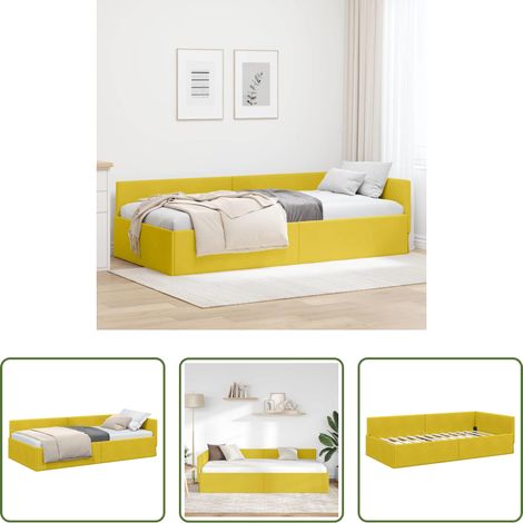 Cadre de lit - Cadre de lit d'angle Jaune 90 cm x 190 cm Velours (1/5)