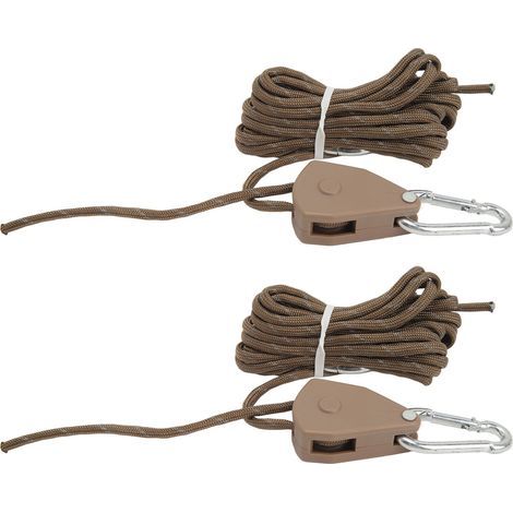 Set aus 2 x 4 m langen Zeltleinen, verstellbar und mit Umlenkrolle ausgestattet. Schneller Aufbau. Farbe: Khaki. (1/5)