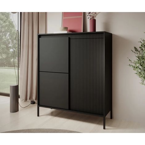 AX LIVING Trentinis 3T Schwarze Highboard modern 103,5 cm, geriffeltes
