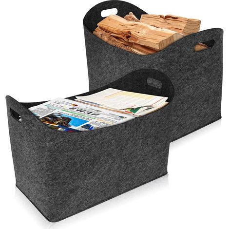 （2 Pièces） Feutre Sacs de Rangement à Bois Interieur Capacité Jusqu'à Bûches de Chauffage Portable en Tissu non Tissé Résistant Cabas(Gris Foncé) (1/5)