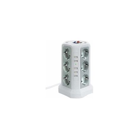 Tour multiprise parafoudre et surtension, Multiprise Electrique avec 5 Ports USB et 12 Prises, multiprise avec et 3 Interrupteurs, Blanc