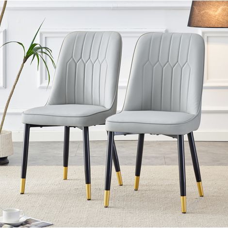 Sillas comedor pack 2 PU gris claro metal OKMYHOME (1/5)