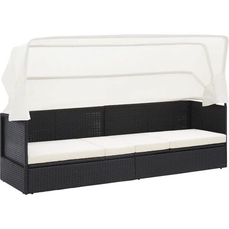 Canapé de jardin noir avec auvent, en résine tissée. (1/5)