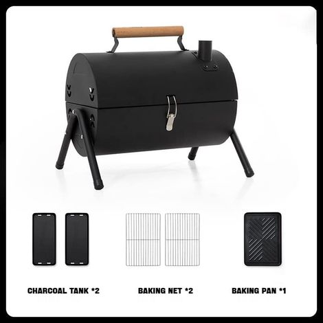 Portable Charcoal Grill with Lid and Chimney, Double-Sided Barbecue for Tabletop, Camping and Outdoor Garden (1/4)