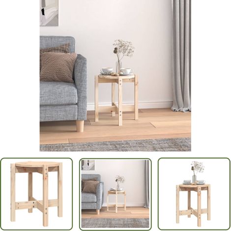 The Living Store Table basse Ø 42,5x45 cm Bois massif de pin - Table Basse - Meuble Salon - Table D'appoint - Table Ronde - Bois Massif (1/5)