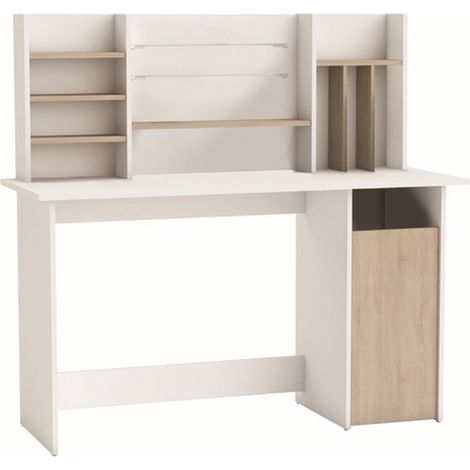Bureau / meuble bureau coloris chêne brosse/blanc mat - 134,8 x 73,7 x 50,1 cm -PEGANE- (1/3)