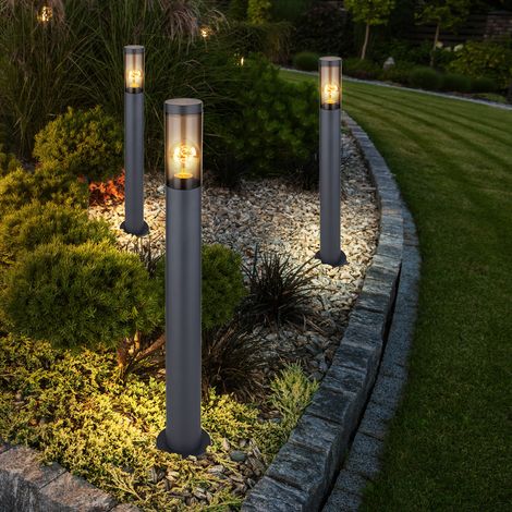 Standleuchte Außenbeleuchtung Sockelleuchte rauch anthrazit Außen Garten Stehlampe, Edelstahl Kunststoff, 1x E27, DxH 7,6x80 cm, 3er Set