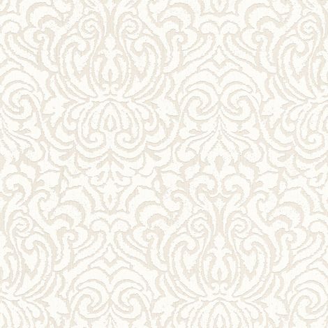 Carta da parati barocca Profhome 961935 Carta da parati tessile strutturata in stile barocco opaca crema bianco 5,33 m2