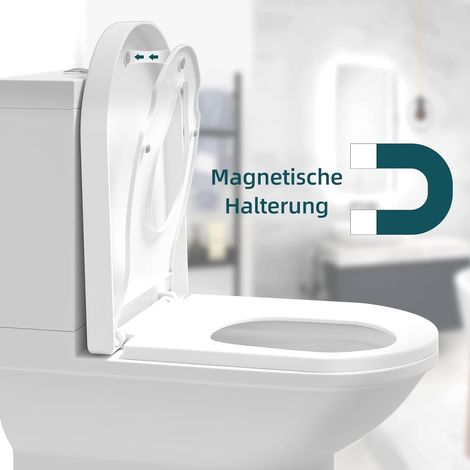 Familien-Toilettensitz, Toilettensitz mit magnetischem Kindersitz, Toilettenschüssel mit Absenkautomatik, Schnellverschluss, Soft-Close, D-Form, PP, weiß, 340 x 440 x 44 mm