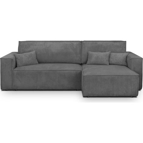 Canapé d'angle convertible réversible 4 places avec coffre de rangement en velours côtelé gris anthracite - Livia (1/5)