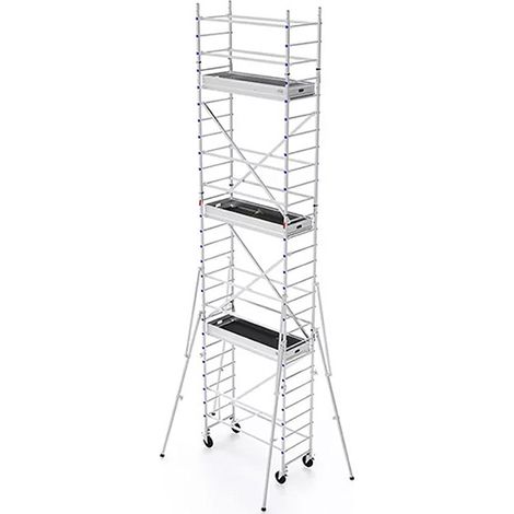 Rollgerüst aus Alu - Länge 1.80m, 2 Bühnen 168x60cm mit Fußleisten, Bühnehöhe 6m, Holme Ø 50mm, Traglast 200kg pro m2, TÜV GS, 5 Jahre Garantie - TOS618L