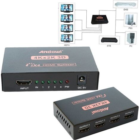 TrAdE Shop Traesio - Splitter Sdoppiatore Hdmi Alta Definizione 1080p 4k 2k 3d 4 Uscite Amplificate - (1/5)