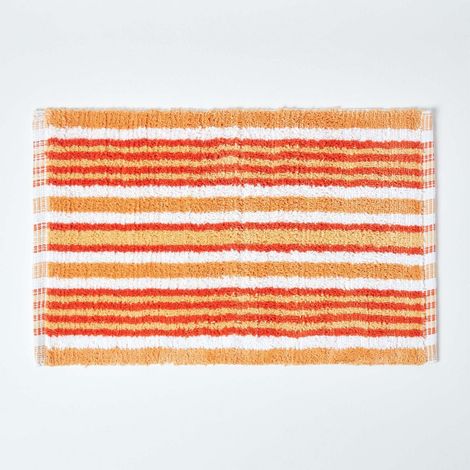 HOMESCAPES Badvorleger orange weiss gestreift 40 x 60 cm 100% Baumwolle