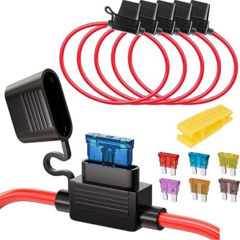 5pcs 16AWG Porte-fusibles Moyen Lame Enfichable Etanche avec Fil, DC 32V 20A Add-A-Circuit pour Camion Voiture, avec 6 pièces de Fusible à Lame Standard et 1 pièce de Extracteur de Fusible (1/5)