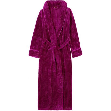 Men's Hooded Cotton Velour Warm Robe - Ultra-Soft Bathrobe and Dressing Gown - Pink Red, M