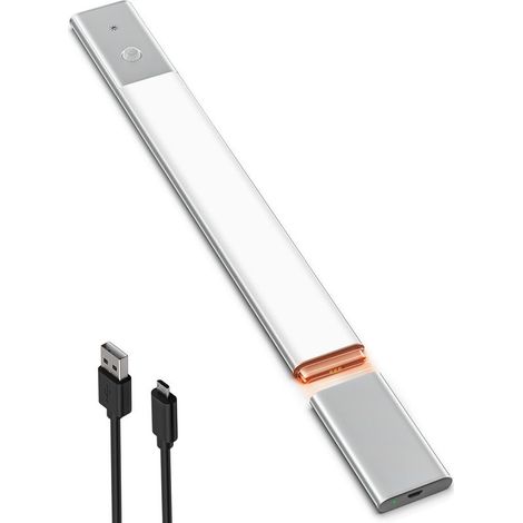 LED Lampe de Placard 40cm à Détecteur de Mouvement, Éclairage LED Cuisine sous Meuble Lumière Blanche 5000K avec 3 Modes d’Éclairage, Réglette LED Rechargeable par USB, Barre LED - 1 Pc (1/5)