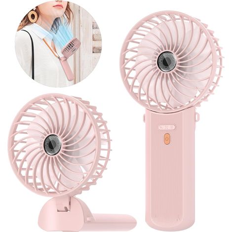 Mini ventilador portátil Lepwings, recargable por USB, 4 velocidades, 5,5-16 horas de autonomía, rotación de 180°, pequeño ventilador de mesa plegable para casa, oficina y viajes, color rosa (1/5)