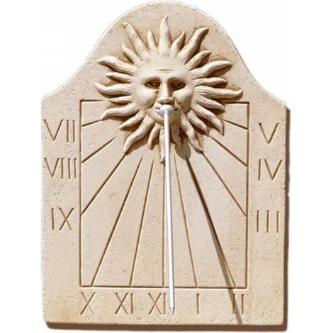 Cadran solaire vertical en pierre reconstituée – Hauteur 42 cm – Façade 33 cm – Résistant aux intempéries – Motif Soleil décoratif – Outils Et Nature