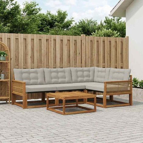 vidaXL Set di divani da esterno 5 pcs Naturale e Grigio Chiaro