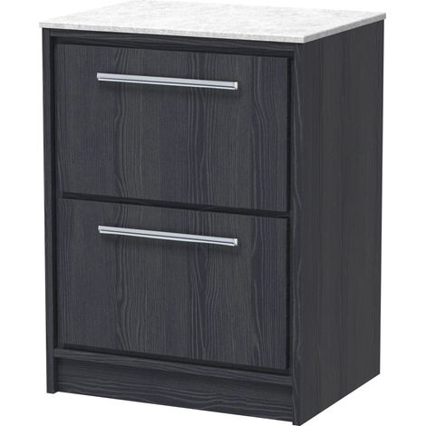 Longnor 2 Drawer Floor Standing Vanity Unit with White Marble Worktop, Woodgrain Graphite Grey, 600mm