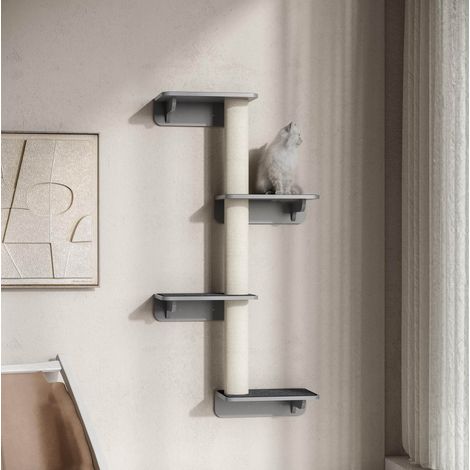 Rascador de pared para gatos 66 x 28 x 137 cm, 4 niveles, MDF gris claro HAVRYA (1/5)