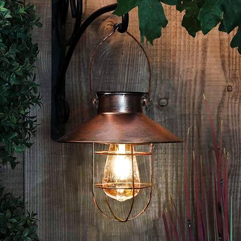 Lanterne solaire Pearlstar, lampe suspendue d'extérieur en métal avec ampoule Edison blanc chaud, idéale pour la décoration de jardin, terrasse et porche (cuivre). (1/5)