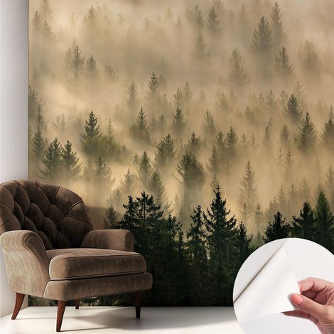 Tapete Selbstklebend - abwaschbar - Tapete mit Motiv - trendige Wanddeko - elegant Fototapete Waldnebel 250x250 cm (1/5)