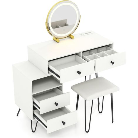 Moderno tavolo da toeletta con specchio girevole e stazione di ricarica 98 x 40 x 120 cm pratico ed elegante metallo bianco 200018286