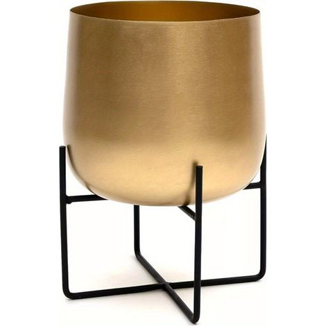Stylish Gold Indoor Planter with Black Stand-Modern Plant Pot for Home and Office Decor,Perfect for Succulents and Flowers (1/5)