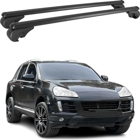 OMAC Barres de toit en aluminium pour Porsche Cayenne I 2003-2010 – TÜV / DIN 75302:2019 – Antivol inclus – Charge max 75 kg – 2 barres Noir