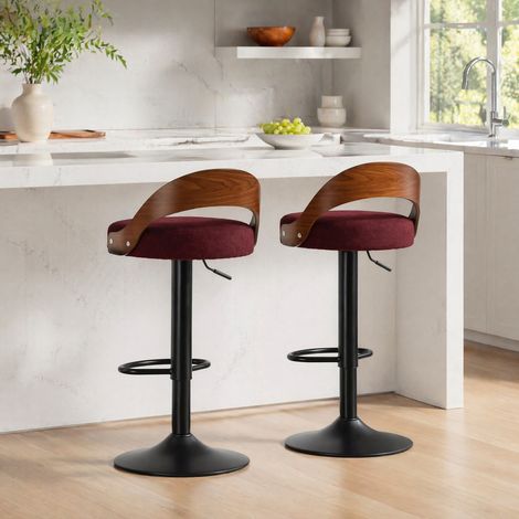 Lot de 2 tabourets de bar 42x42x98 cm en métal bordeaux, pivotants pour cuisine moderne FloraGrace (1/5)