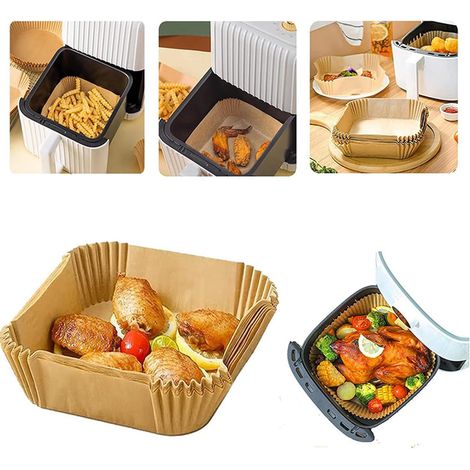 [LCS] 100 ou 200 feuilles de papier sulfurisé pour friteuse à air chaud - Carrées (20 x 20 cm), marron (1/5)