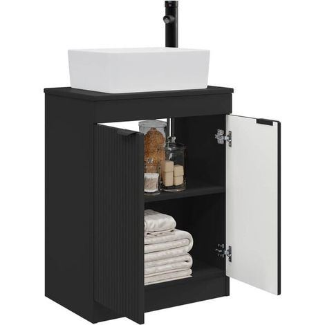 Meuble de Salle de Bain avec Lavabo Intégré, Noir Mat, 54 x 35 x 83 cm, Ensemble Vasque Moderne et Compact pour WC ou Petite Salle d'Eau (1/5)