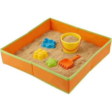 Aufbewahrungsschale für Sandtisch – Sandtisch aus Vliesstoff – Für Spiele im Freien – Wasserdicht und auslaufsicher – 50 x 50 x 9 cm – Orange (1/5)