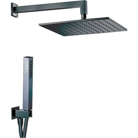 Set Doccia Estro Quadro 20Q Composto da Braccio Doccia + Soffione Squadrato in Ottone Nero Opaco (1/2)
