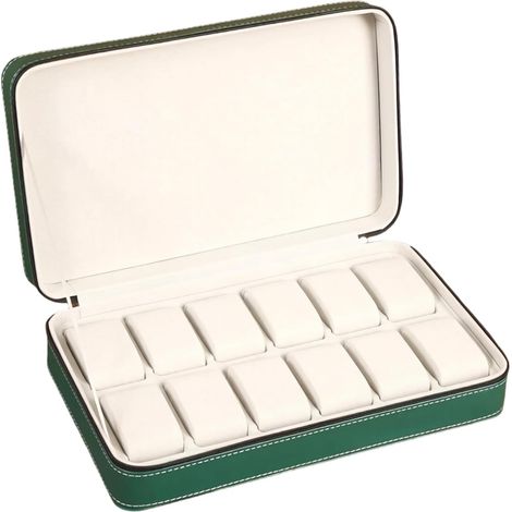 Organisateur de boîte à montres avec étui de rangement en cuir PU à 12 emplacements, couvercle d ' affichage transparent et doublure douce pour la maison, présentoir de commode, plateau de rangement à (1/5)