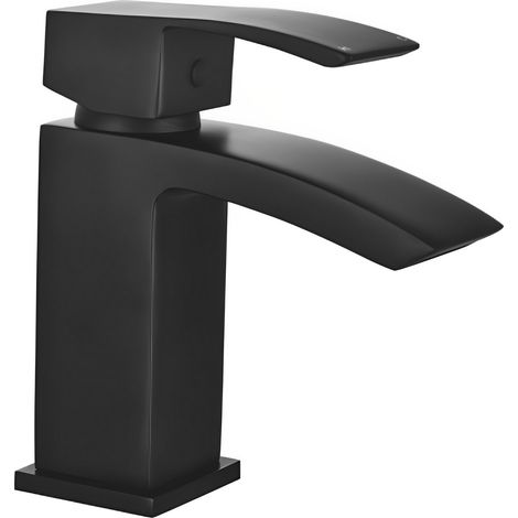 Orbit Descent Mono Basin Mixer Tap with Push Button Waste - Matt Black (1/3)