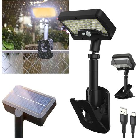Lampes solaires à clipser avec 92 LED - 3 modes - Lampe murale de sécurité avec chargement USB IP65 - Étanche - Pour terrasse, camping, gouttière, camping (1/5)