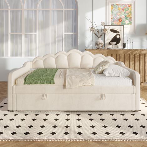 Cama individual con arcón hidráulico LED beige OKMYHOME (1/5)