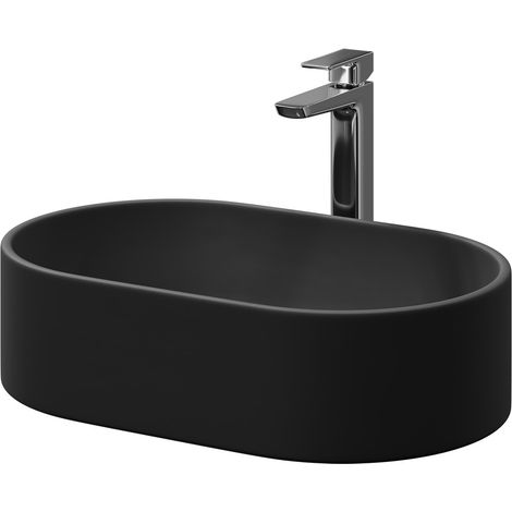 Amadora Matt Black 550mm x 350mm Oval Countertop Basin (1/5)