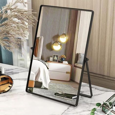 Miroir de Table Noir Portable - Miroir de Maquillage Rectangulaire avec Support - Unilatéral pour Chambre à Coucher, Salon, Bureau (1/5)